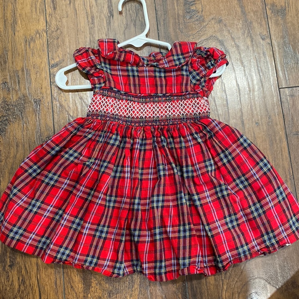 Red tartan infant smocked dress